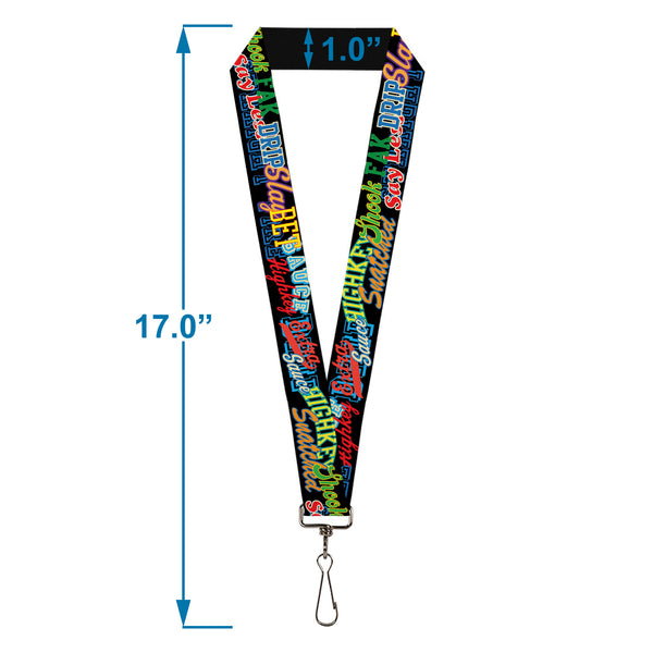 Buckle-Down Lanyard - 1.0" - Slang Verbiage Stacked Black/Multi Color