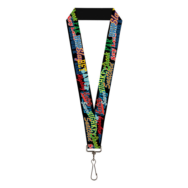 Buckle-Down Lanyard - 1.0" - Slang Verbiage Stacked Black/Multi Color