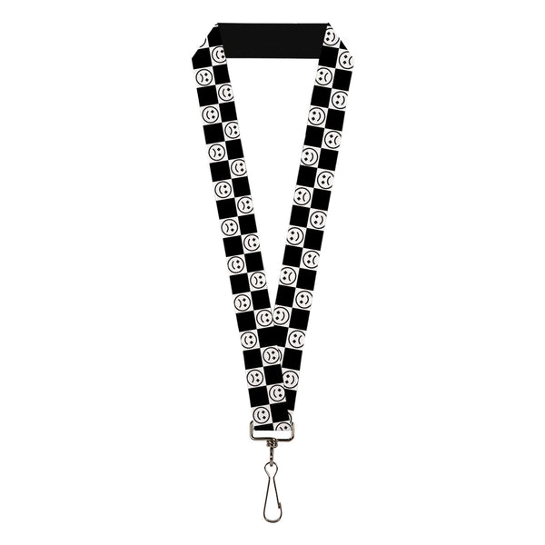 Buckle-Down Lanyard - 1.0" - Smiley Sad Face Checker Black/White