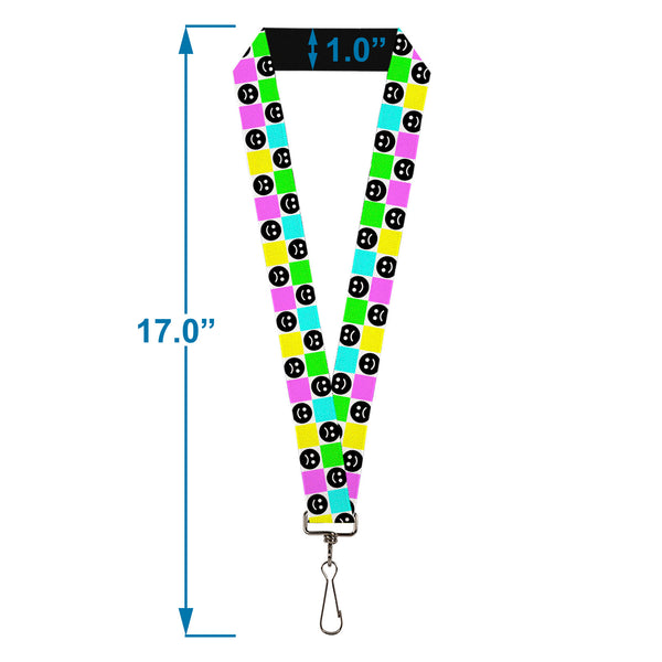 Buckle-Down Lanyard - 1.0" - Smiley Sad Face Checker Multi Color/White