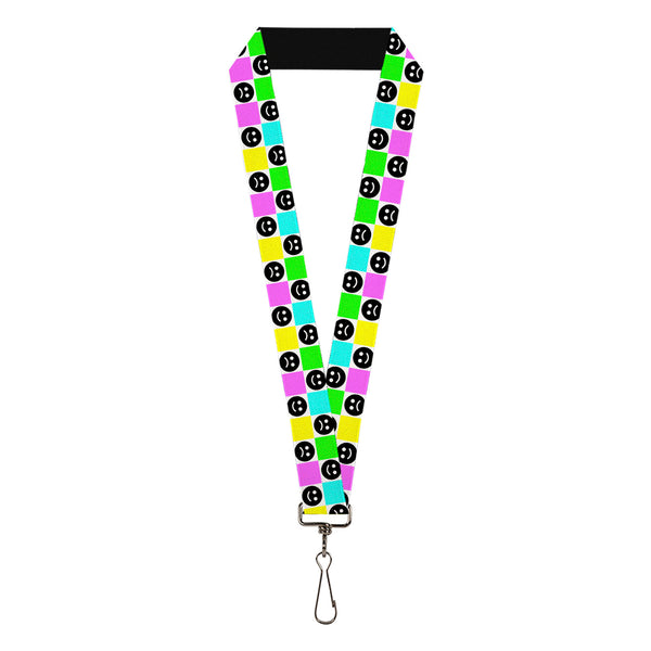 Buckle-Down Lanyard - 1.0" - Smiley Sad Face Checker Multi Color/White