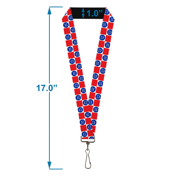 Buckle-Down Lanyard - 1.0" - Smiley Sad Face Checker Red/White/Blue