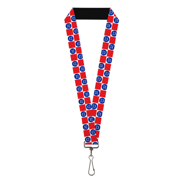 Buckle-Down Lanyard - 1.0" - Smiley Sad Face Checker Red/White/Blue