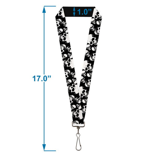 Buckle-Down Lanyard - 1.0" - Smiling Vivid Skulls Black/White/Grays