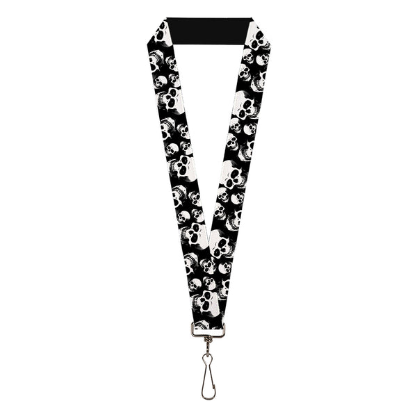 Buckle-Down Lanyard - 1.0" - Smiling Vivid Skulls Black/White/Grays