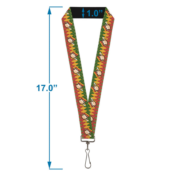 Buckle-Down Lanyard - 1.0" - Smoking Monkey Repeat Argyle Rasta