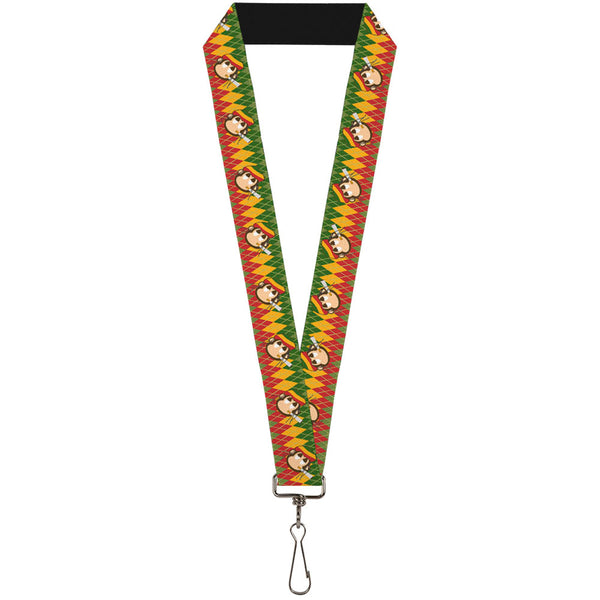 Buckle-Down Lanyard - 1.0" - Smoking Monkey Repeat Argyle Rasta