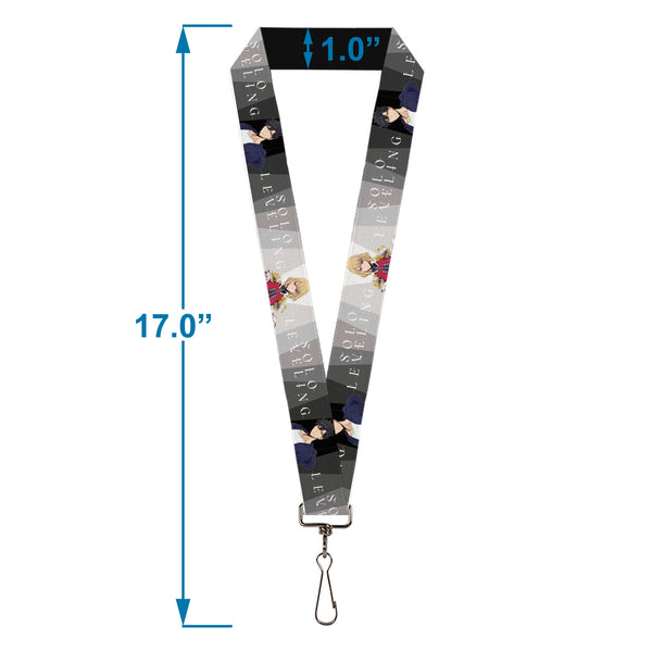 Buckle-Down Lanyard - 1.0" - SOLO LEVELING Jinwoo And Hae-In Poses And Title Logo Grays/White