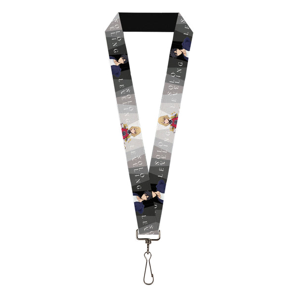 Buckle-Down Lanyard - 1.0" - SOLO LEVELING Jinwoo and Hae-In Poses and Title Logo Grays/White