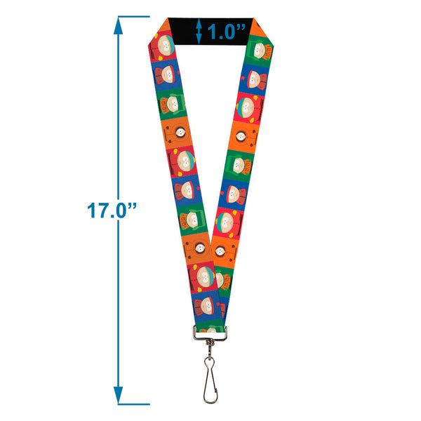 Buckle-Down Lanyard - 1.0" - South Park Boys Pose Blocks Multi Color