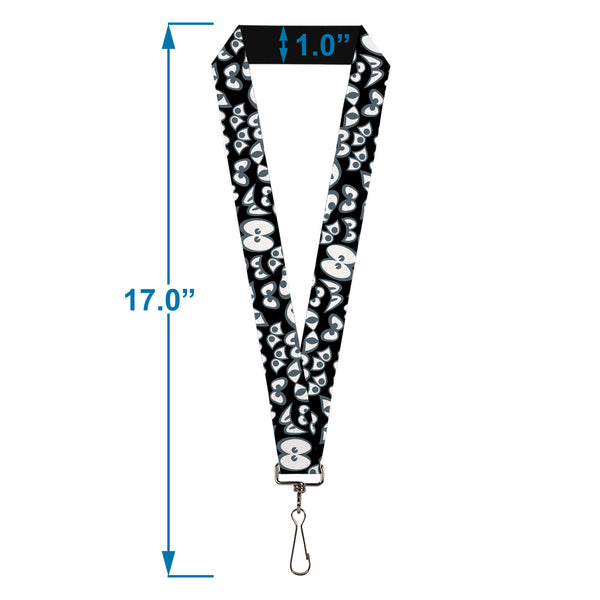 Buckle-Down Lanyard - 1.0" - Spooky Eyes Scattered Black/Gray/White