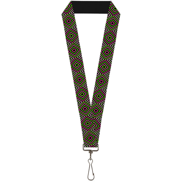 Buckle-Down Lanyard - 1.0" - Square Lines Black Greens Pinks