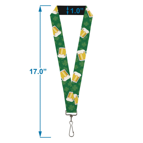Buckle-Down Lanyard - 1.0" - St Pat's Clovers Beer Mugs Greens