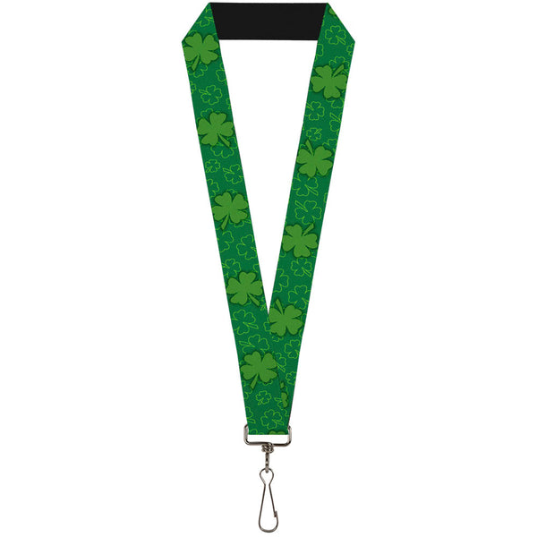 Buckle-Down Lanyard - 1.0" - St Pat's Clovers Scattered2 Outline Solid Greens