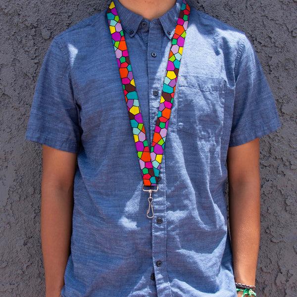 Buckle-Down Lanyard - 1.0" - Stained Glass Mosaic2 Multi Color Navy