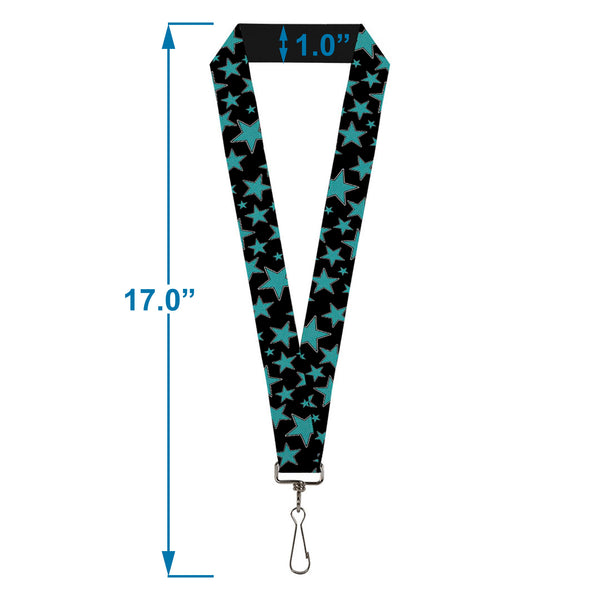 Buckle-Down Lanyard - 1.0" - Stars Multi Stars Black Turquoise