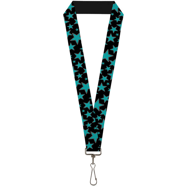 Buckle-Down Lanyard - 1.0" - Stars Multi Stars Black Turquoise