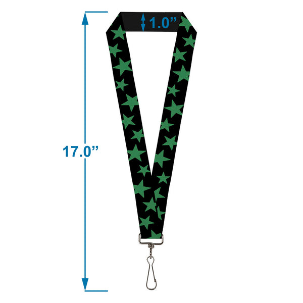 Buckle-Down Lanyard - 1.0" - Stars Scattered Black Green