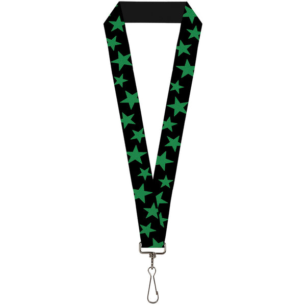 Buckle-Down Lanyard - 1.0" - Stars Scattered Black Green