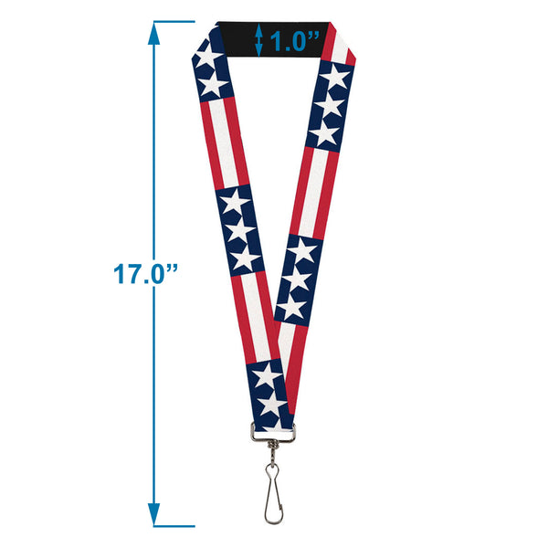 Buckle-Down Lanyard - 1.0" - Stars & Stripes Blue White Red White