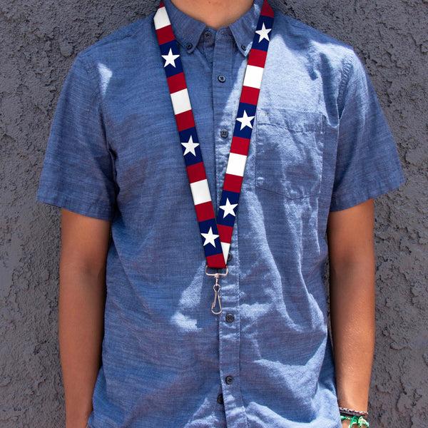 Buckle-Down Lanyard - 1.0" - Stars & Stripes Ribbon Red Blue White
