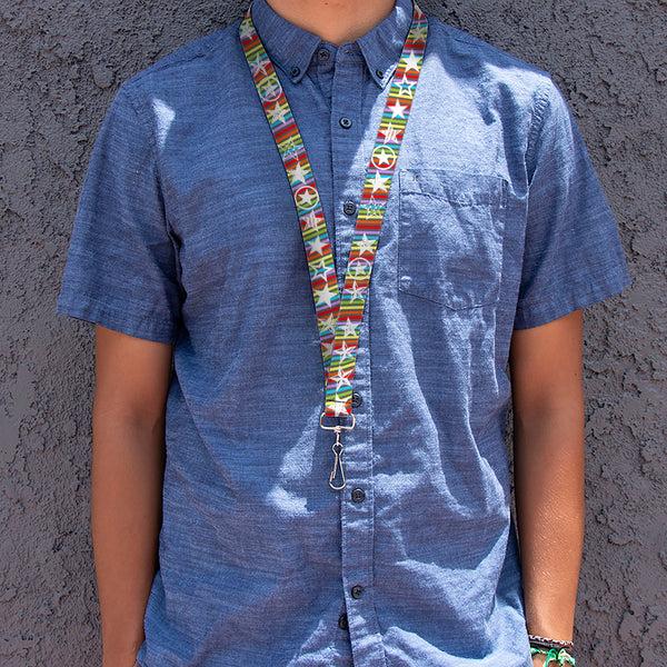 Buckle-Down Lanyard - 1.0" - Stars W Lines Gray Multi Color White