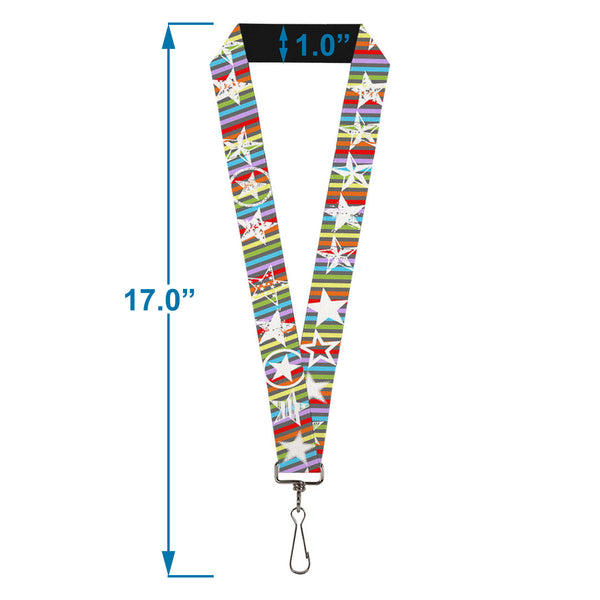 Buckle-Down Lanyard - 1.0" - Stars W Lines Gray Multi Color White