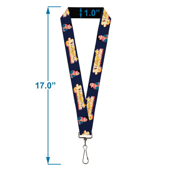 Buckle-Down Lanyard - 1.0" - STEVEN UNIVERSE Sitting Pose And Title Logo Navy Blue