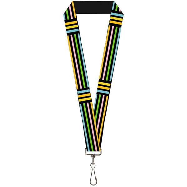 Buckle-Down Lanyard - 1.0" - Stripe Blocks Black Multi Pastel