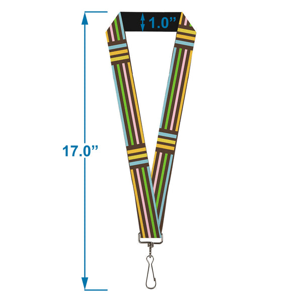 Buckle-Down Lanyard - 1.0" - Stripe Blocks Brown Multi Pastel