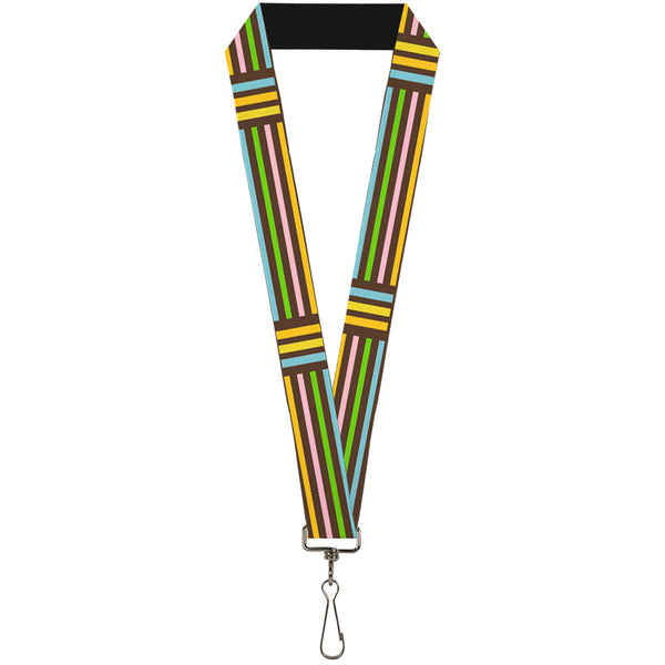 Buckle-Down Lanyard - 1.0" - Stripe Blocks Brown Multi Pastel
