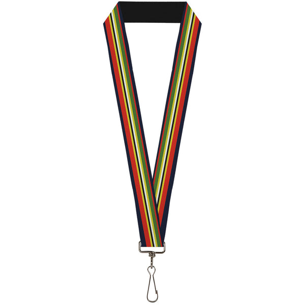 Buckle-Down Lanyard - 1.0" - Stripes Navy Red Yellow Black White Green
