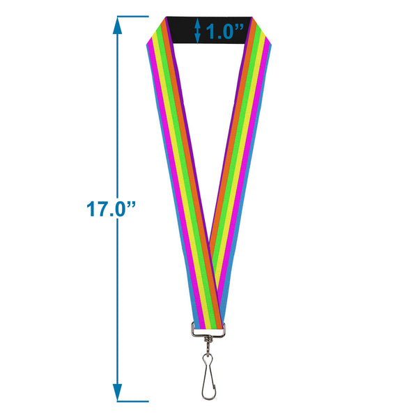 Buckle-Down Lanyard - 1.0" - Stripes Purple Orange Green Yellow Pink Blue