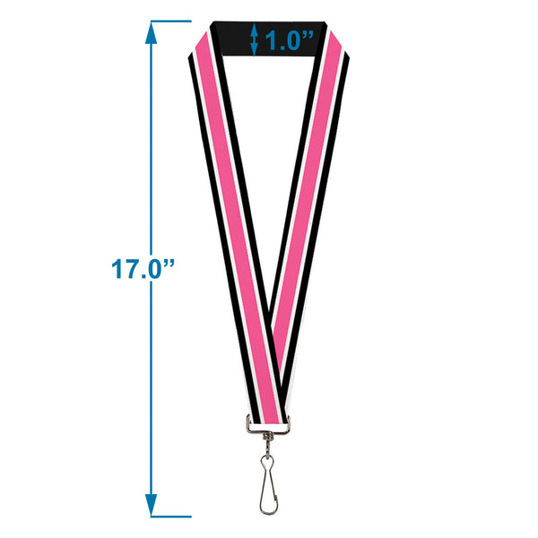 Buckle-Down Lanyard - 1.0" - Stripes White Black White Pink