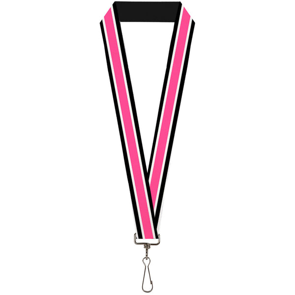 Buckle-Down Lanyard - 1.0" - Stripes White Black White Pink