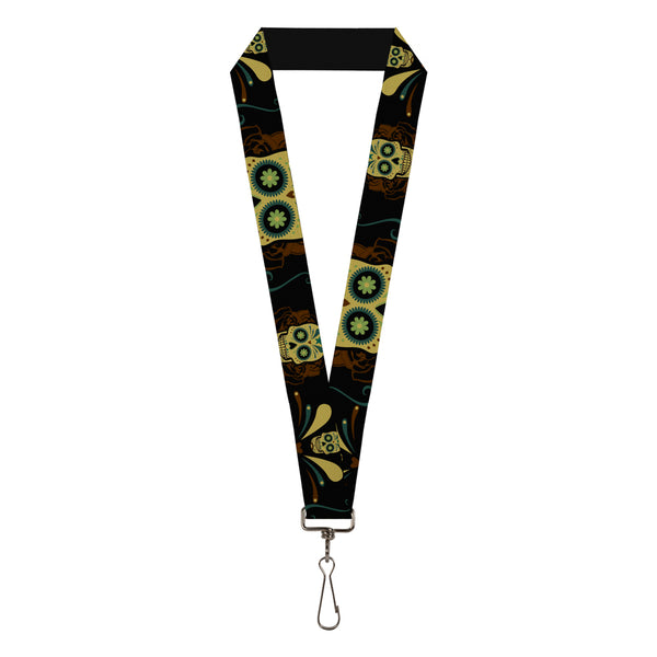 Buckle-Down Lanyard - 1.0" - Sugar Skulls Black Olive Burgundy
