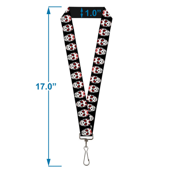 Buckle-Down Lanyard - 1.0" - Sugar Skulls Black White Red
