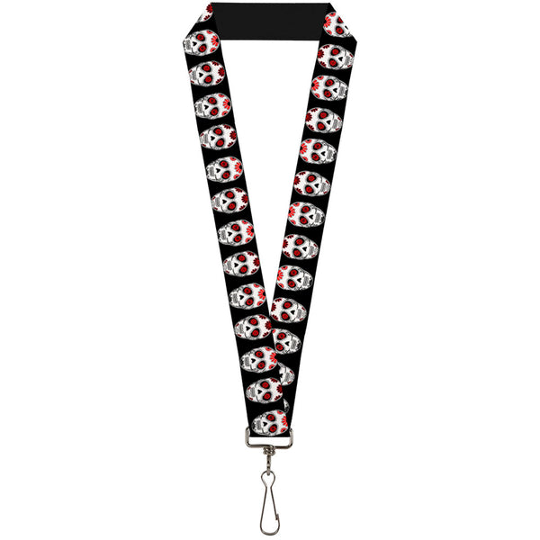 Buckle-Down Lanyard - 1.0" - Sugar Skulls Black White Red