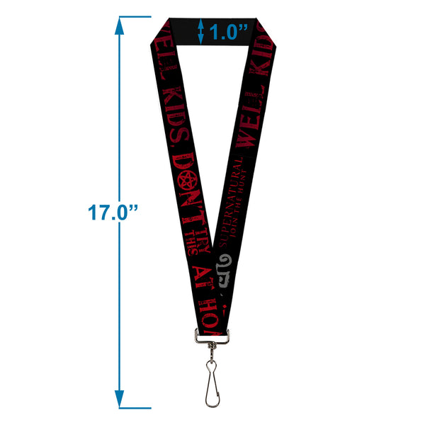 Buckle-Down Lanyard - 1.0" - Supernatural DON'T TRY THIS AT HOME Quote And Icons Black/Red/Gray