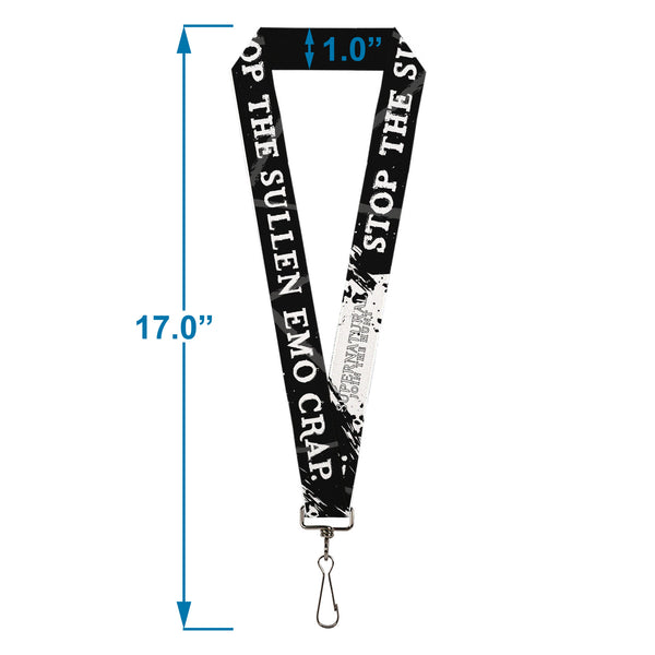 Buckle-Down Lanyard - 1.0" - SUPERNATURAL Title Logo STOP WITH THE SULLEN EMO CRAP Quote Black/White