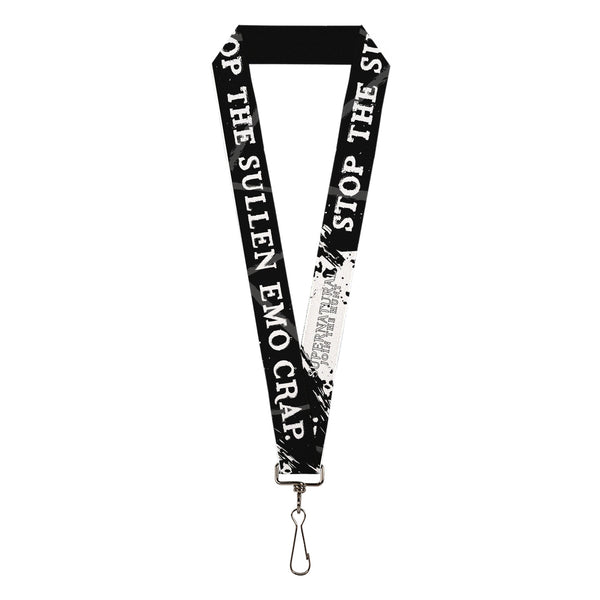 Buckle-Down Lanyard - 1.0" - SUPERNATURAL Title Logo STOP WITH THE SULLEN EMO CRAP Quote Black/White