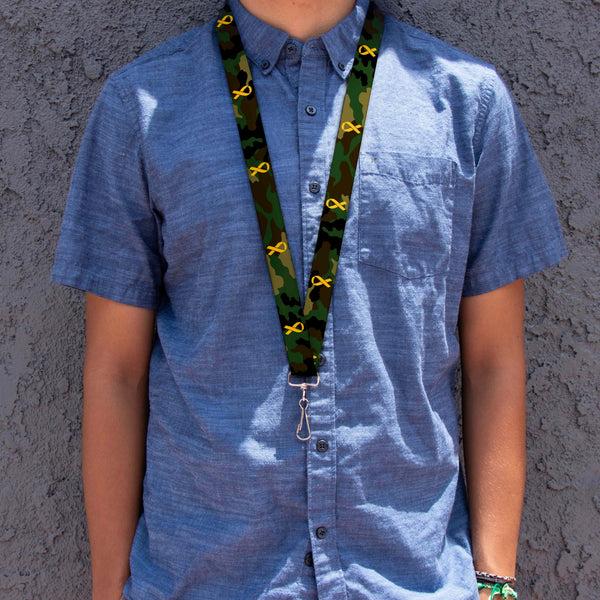 Buckle-Down Lanyard - 1.0" - Support Our Troops Camo Olive Yellow Ribbon