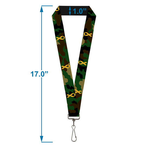 Buckle-Down Lanyard - 1.0" - Support Our Troops Camo Olive Yellow Ribbon