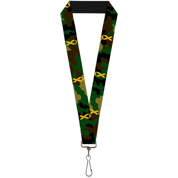 Buckle-Down Lanyard - 1.0" - Support Our Troops Camo Olive Yellow Ribbon
