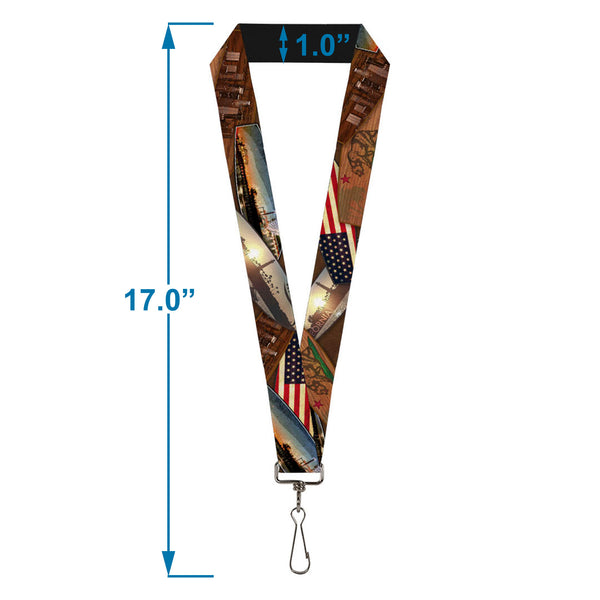 Buckle-Down Lanyard - 1.0" - Surfboard Cali Scenes US Flag Stacked Brown