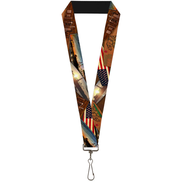 Buckle-Down Lanyard - 1.0" - Surfboard Cali Scenes US Flag Stacked Brown