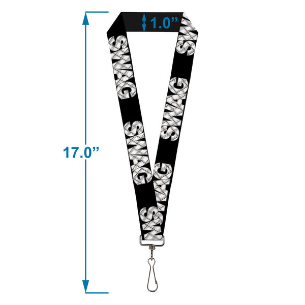Buckle-Down Lanyard - 1.0" - SWAG Black Plaid X White Gray