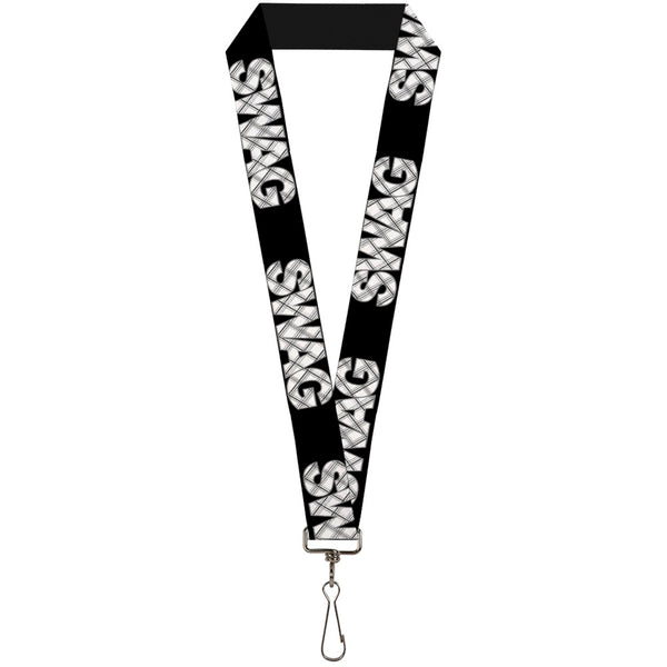 Buckle-Down Lanyard - 1.0" - SWAG Black Plaid X White Gray