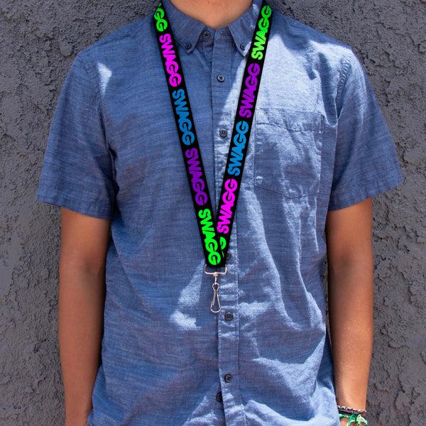 Buckle-Down Lanyard - 1.0" - SWAGG Black Hot Pink Turquoise Purple Neon Green
