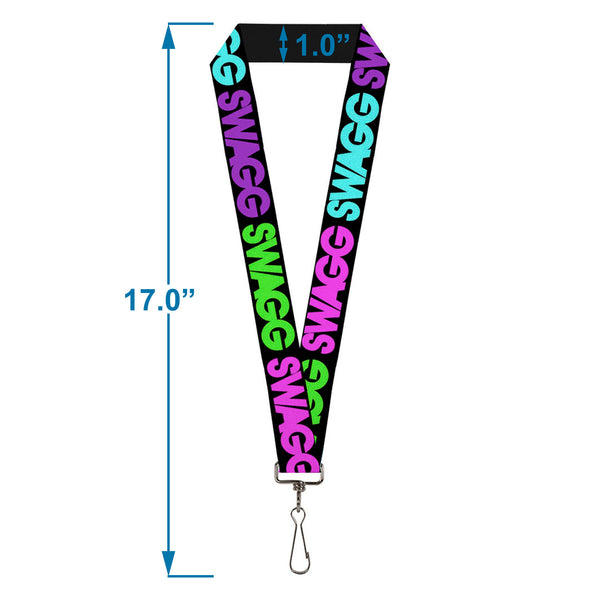 Buckle-Down Lanyard - 1.0" - SWAGG Black Hot Pink Turquoise Purple Neon Green